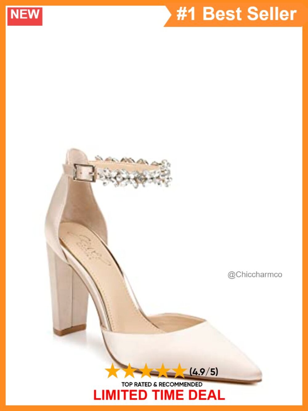 Ollie High Heel Pump Pointed Toe Crystal Ankle Strap Formal Evening